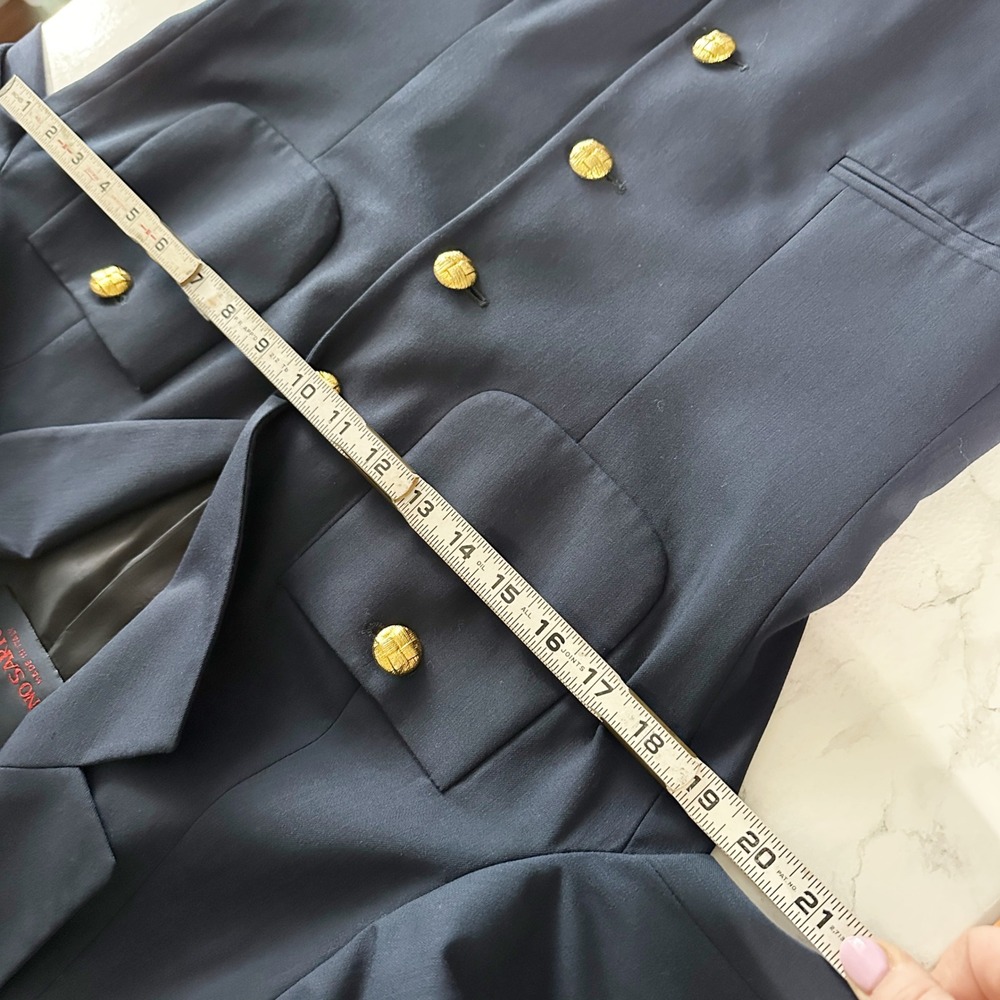 Vintage Gino Sartore 100% Wool Navy Blue Gold‎ Button Blazer Women's Size 10 - Picture 10 of 13